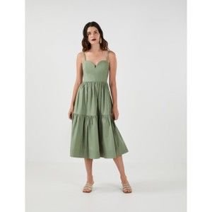 BCBGMAXAZRIA Sage Green Hallyn Tiered Midi Dress, XL